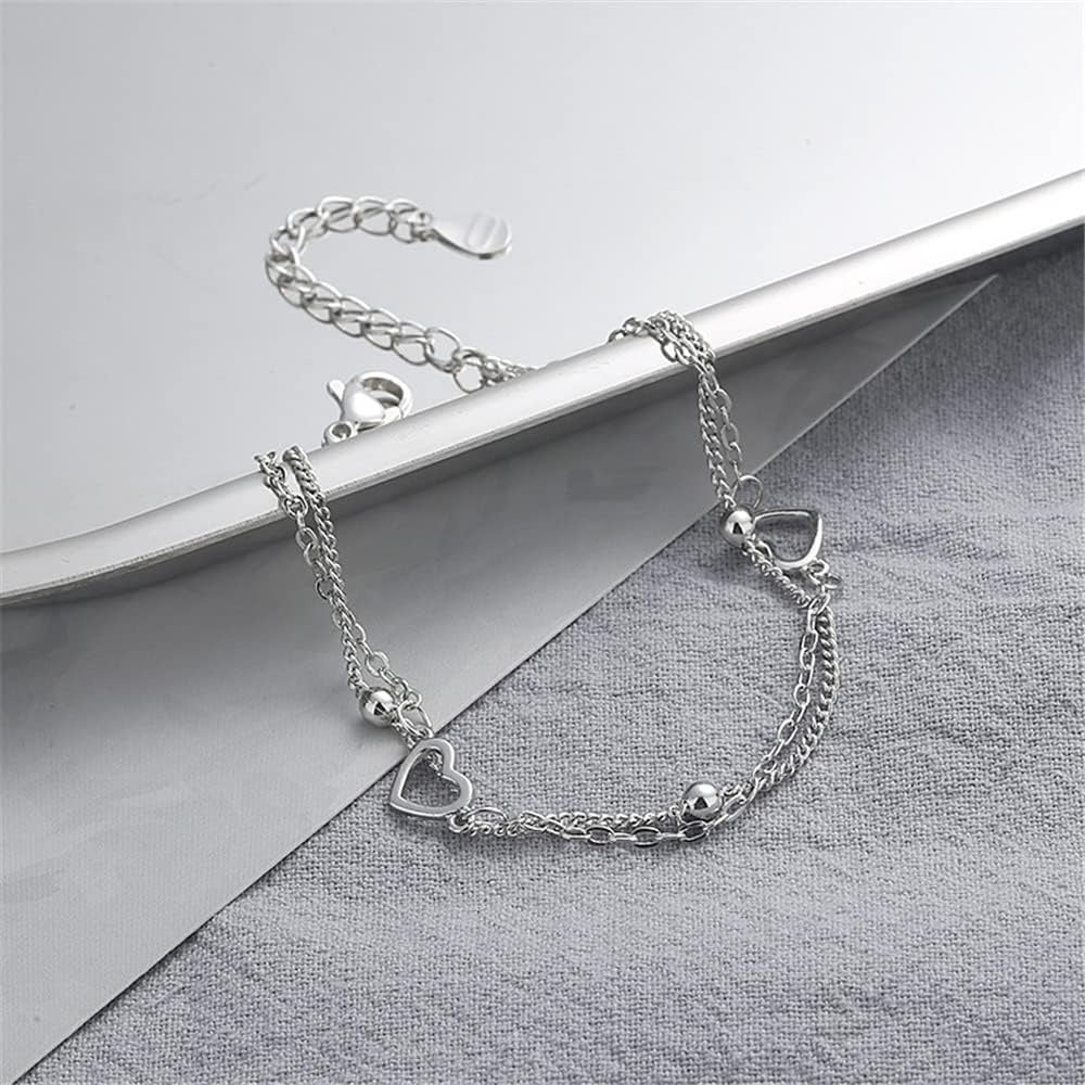 925 Sterling Silver Bracelet for Women, Love Heart Chain Bracelet Bangle, Women’s Link Bracelets