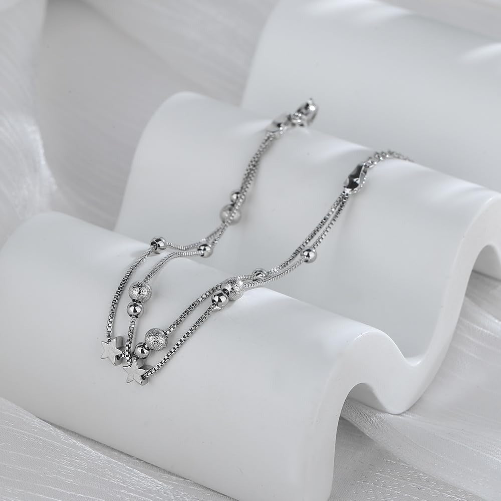 925 Sterling Silver Bracelet for Women, Love Heart Chain Bracelet Bangle, Women’s Link Bracelets