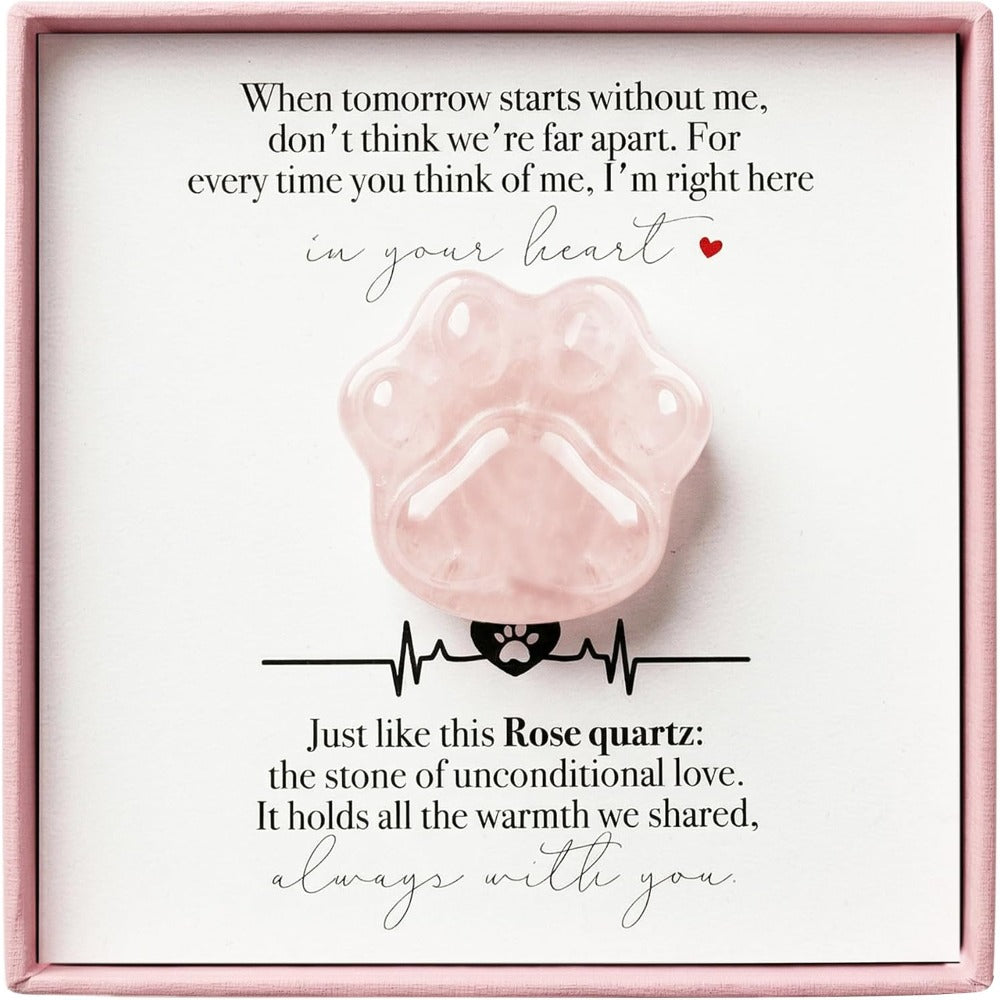 Rose Quartz Pet Memorial Gift, Paw Print Keepsake Stone in Gift Box for Loss of Dog or Cat, Sympathy Memorial Keepsake