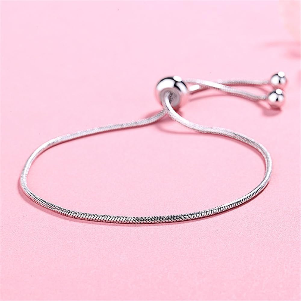 925 Sterling Silver Bracelet for Women, Love Heart Chain Bracelet Bangle, Women’s Link Bracelets