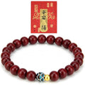 Feng Shui Wealth and Luck Bracelet with Gold Foil Five Gods Amulet-Red Agate Cinnabar Gemstone Bracelet for Prosperity, Protection & Success, Lucky Charm Gift for Men & Women