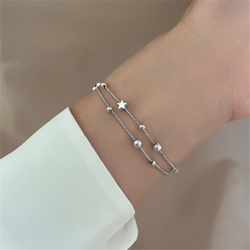 925 Sterling Silver Bracelet for Women, Love Heart Chain Bracelet Bangle, Women’s Link Bracelets