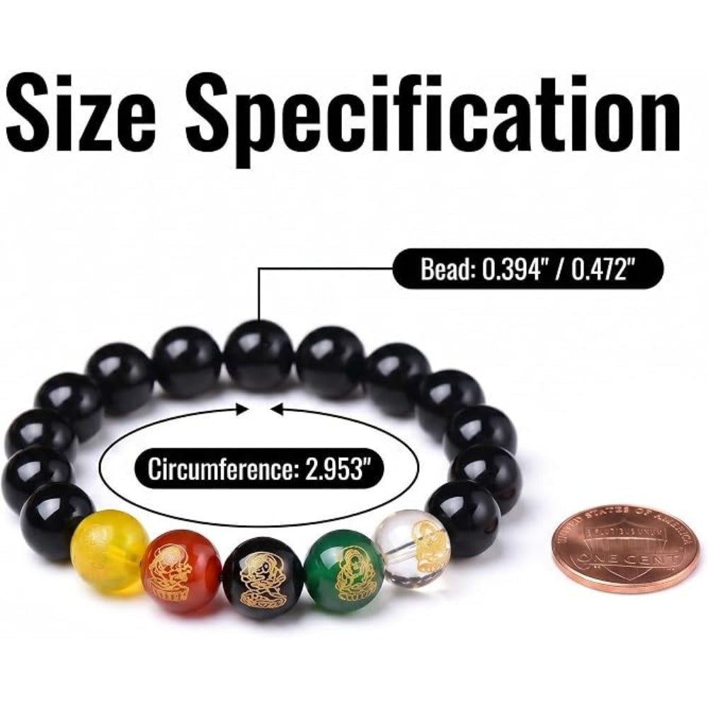 Feng Shui Wealth and Luck Bracelet with Gold Foil Five Gods Amulet-Red Agate Cinnabar Gemstone Bracelet for Prosperity, Protection & Success, Lucky Charm Gift for Men & Women