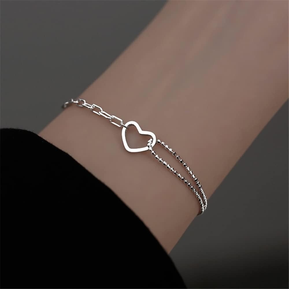 925 Sterling Silver Bracelet for Women, Love Heart Chain Bracelet Bangle, Women’s Link Bracelets