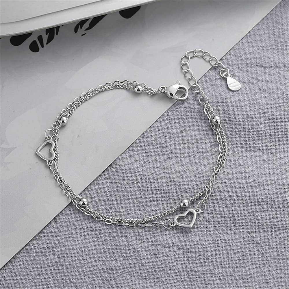 925 Sterling Silver Bracelet for Women, Love Heart Chain Bracelet Bangle, Women’s Link Bracelets