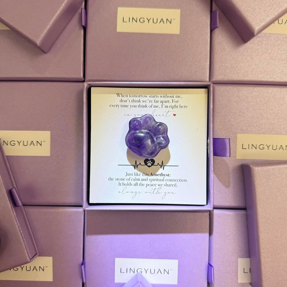 Amethyst Pet Memorial Gift, Paw Print Keepsake Stone in Gift Box for Loss of Dog or Cat, Sympathy Memorial Keepsake