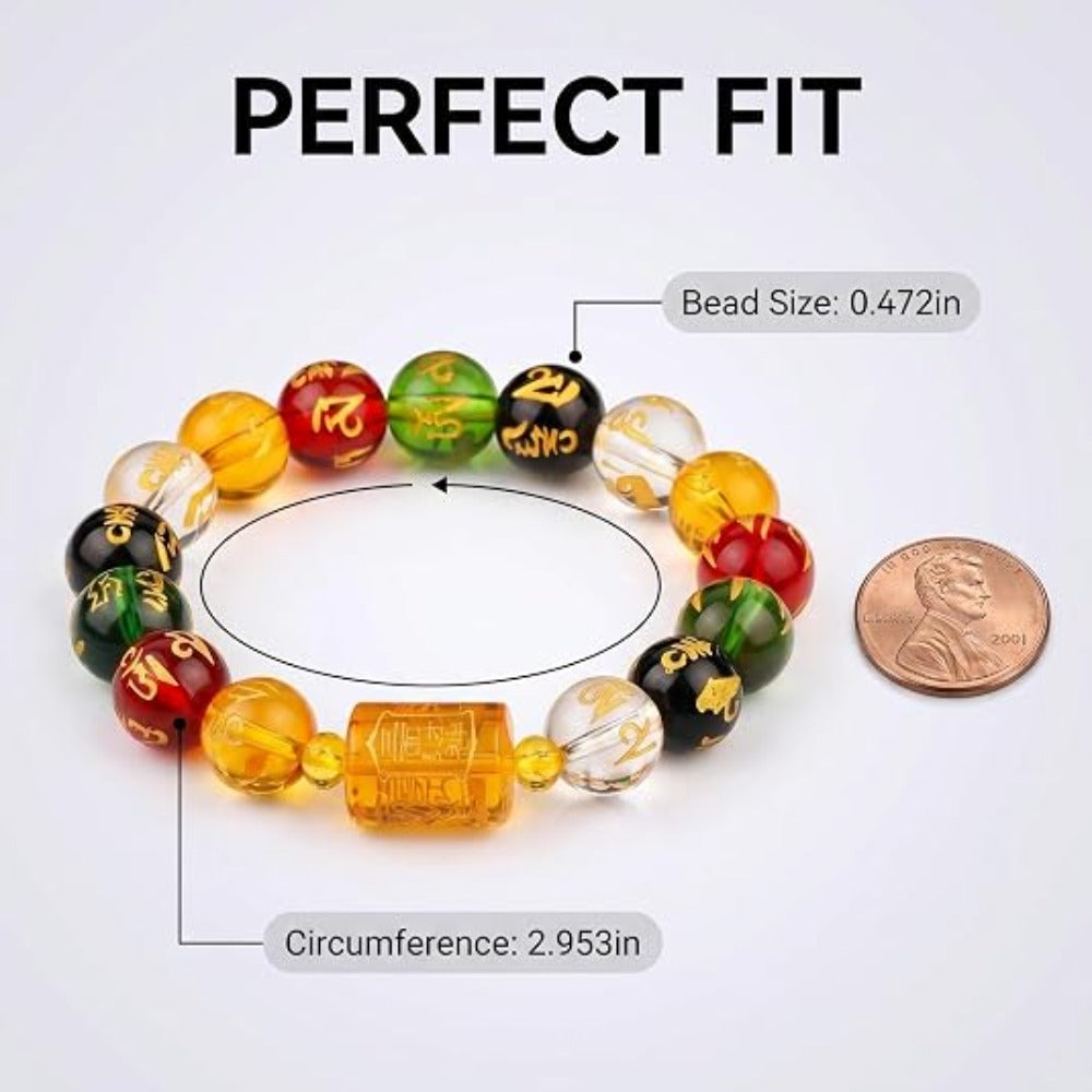 Feng Shui Wealth and Luck Bracelet with Gold Foil Five Gods Amulet-Red Agate Cinnabar Gemstone Bracelet for Prosperity, Protection & Success, Lucky Charm Gift for Men & Women