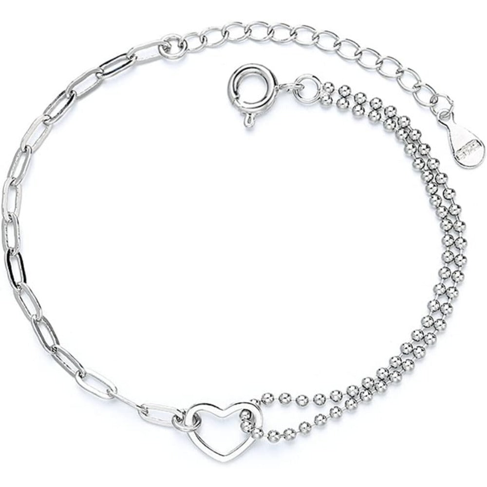 925 Sterling Silver Bracelet for Women, Love Heart Chain Bracelet Bangle, Women’s Link Bracelets