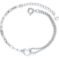 925 Sterling Silver Bracelet for Women, Love Heart Chain Bracelet Bangle, Women’s Link Bracelets
