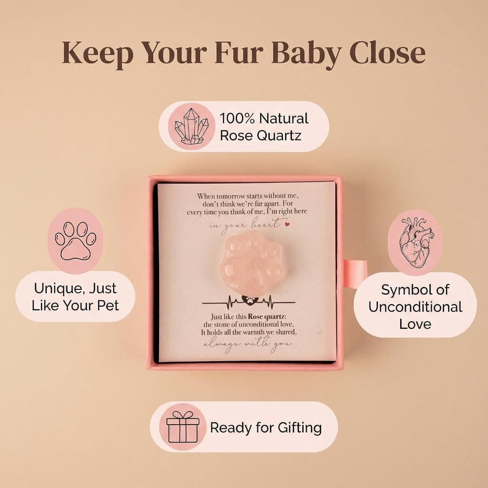 Rose Quartz Pet Memorial Gift, Paw Print Keepsake Stone in Gift Box for Loss of Dog or Cat, Sympathy Memorial Keepsake