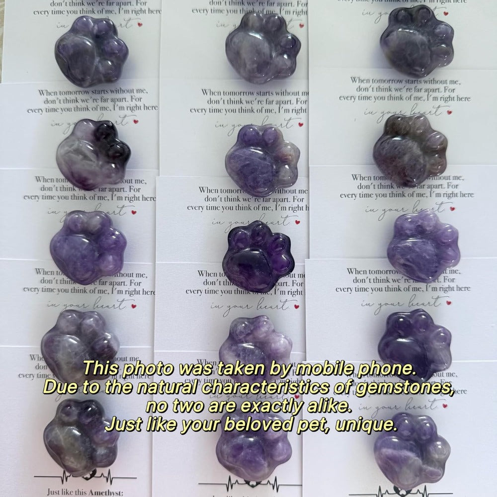 Amethyst Pet Memorial Gift, Paw Print Keepsake Stone in Gift Box for Loss of Dog or Cat, Sympathy Memorial Keepsake