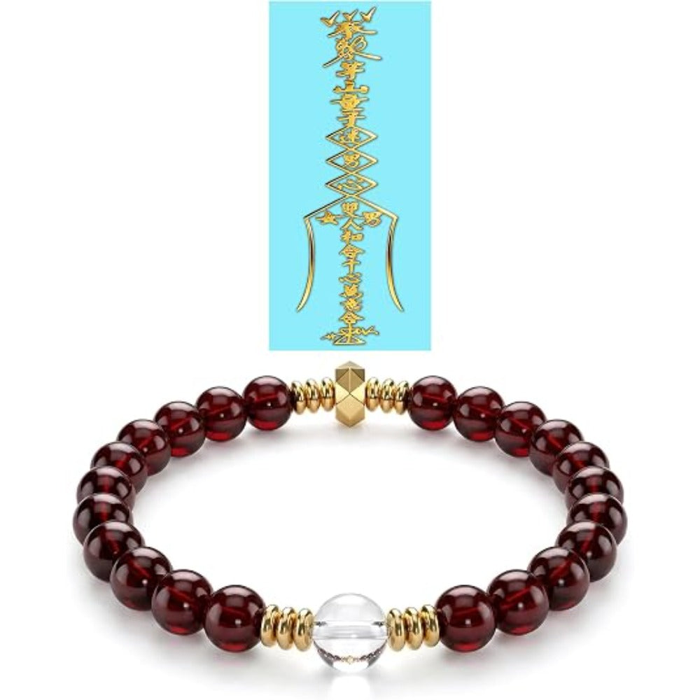 Feng Shui Wealth and Luck Bracelet with Gold Foil Five Gods Amulet-Red Agate Cinnabar Gemstone Bracelet for Prosperity, Protection & Success, Lucky Charm Gift for Men & Women