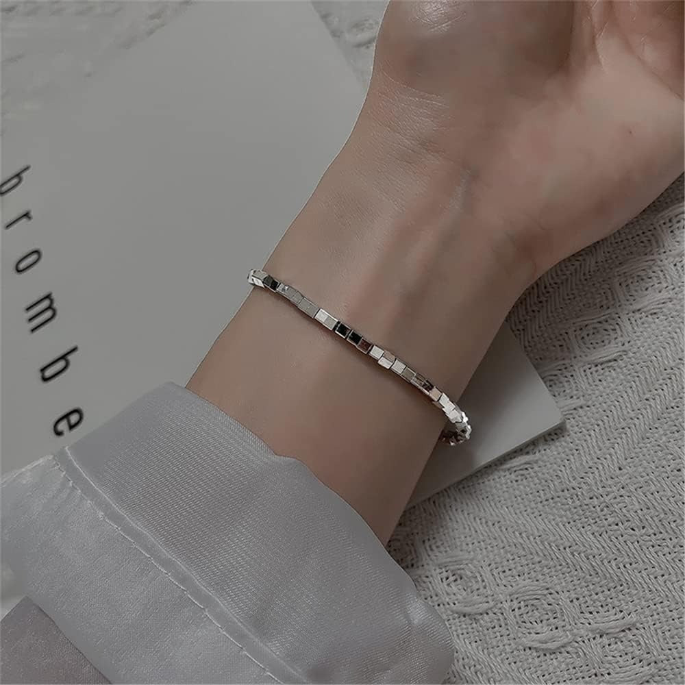925 Sterling Silver Bracelet for Women, Love Heart Chain Bracelet Bangle, Women’s Link Bracelets