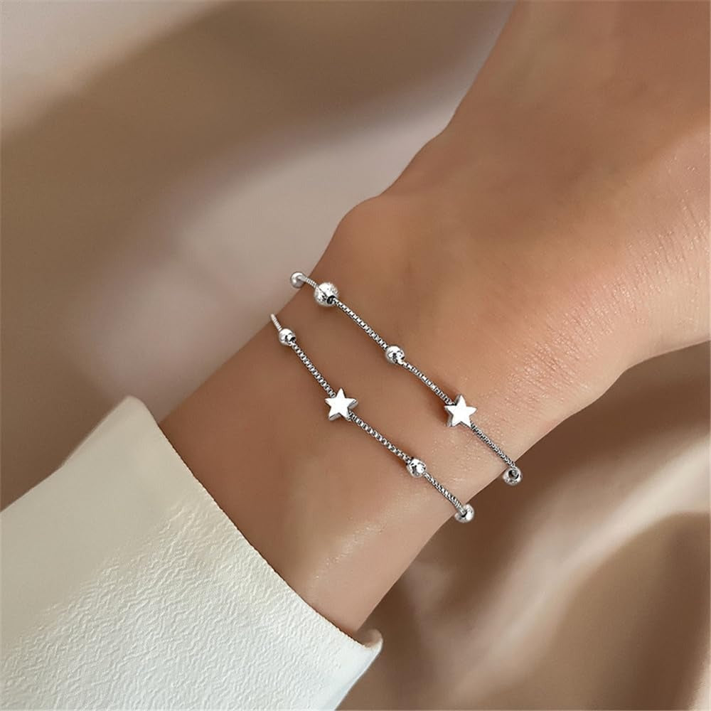 925 Sterling Silver Bracelet for Women, Love Heart Chain Bracelet Bangle, Women’s Link Bracelets