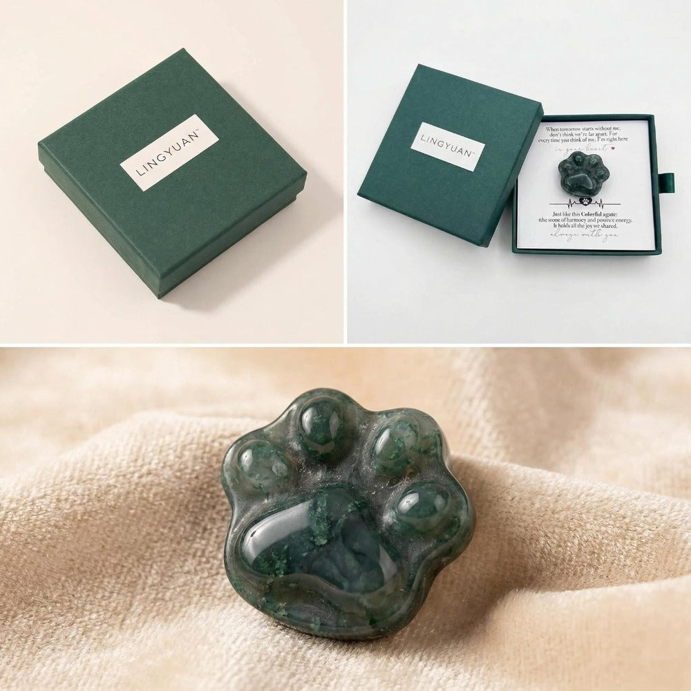Agate Pet Memorial Gift, Paw Print Keepsake Stone in Gift Box for Loss of Dog or Cat, Sympathy Memorial Keepsake