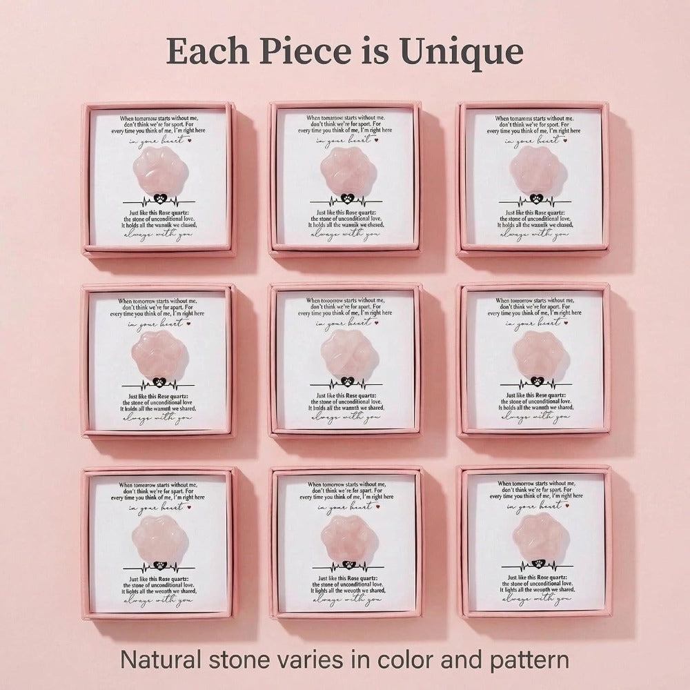 Rose Quartz Pet Memorial Gift, Paw Print Keepsake Stone in Gift Box for Loss of Dog or Cat, Sympathy Memorial Keepsake