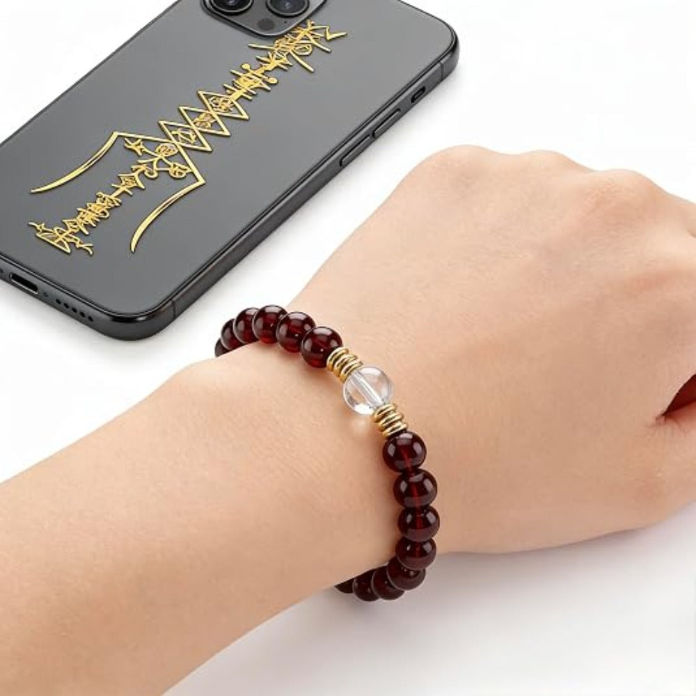 Feng Shui Wealth and Luck Bracelet with Gold Foil Five Gods Amulet-Red Agate Cinnabar Gemstone Bracelet for Prosperity, Protection & Success, Lucky Charm Gift for Men & Women