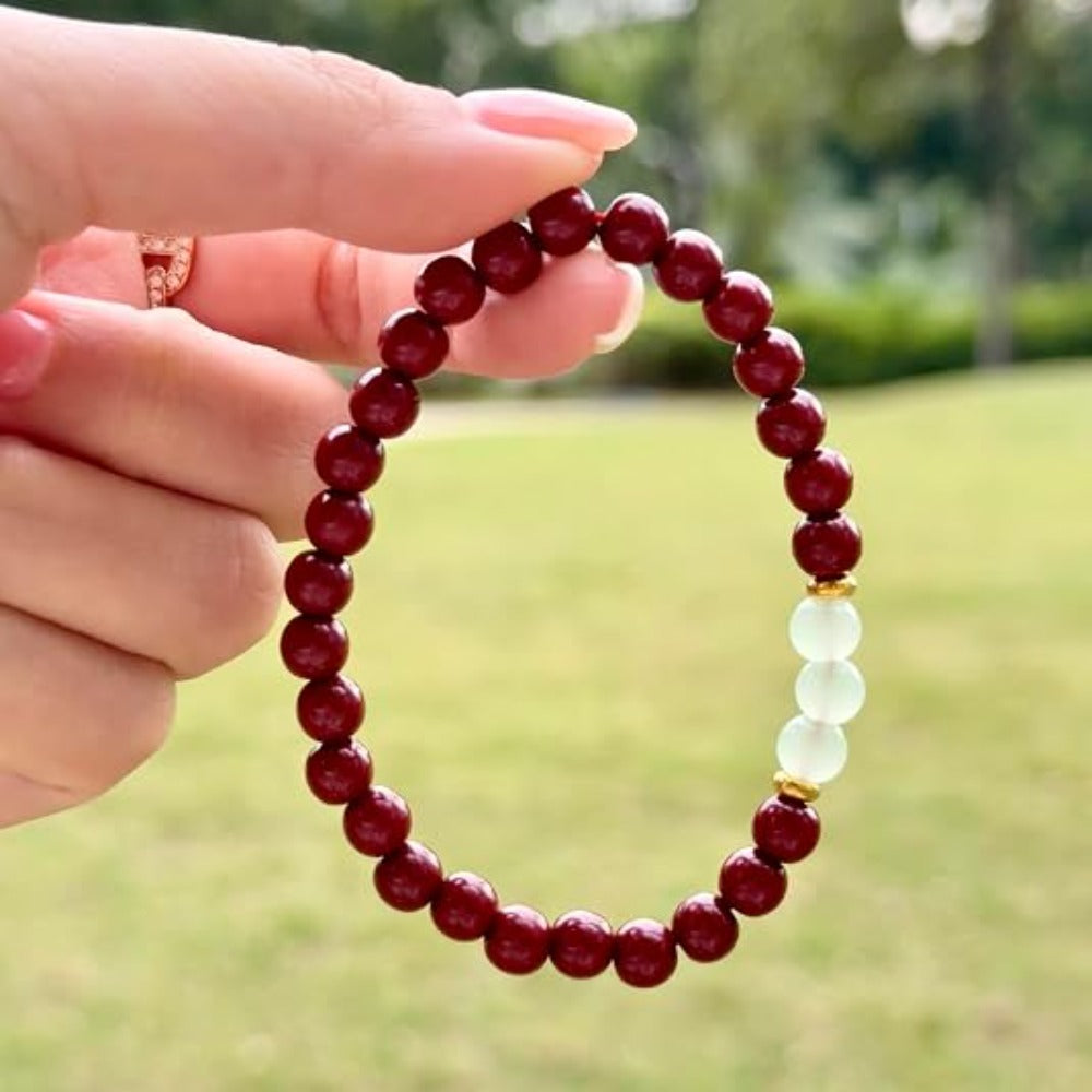 Feng Shui Wealth and Luck Bracelet with Gold Foil Five Gods Amulet-Red Agate Cinnabar Gemstone Bracelet for Prosperity, Protection & Success, Lucky Charm Gift for Men & Women