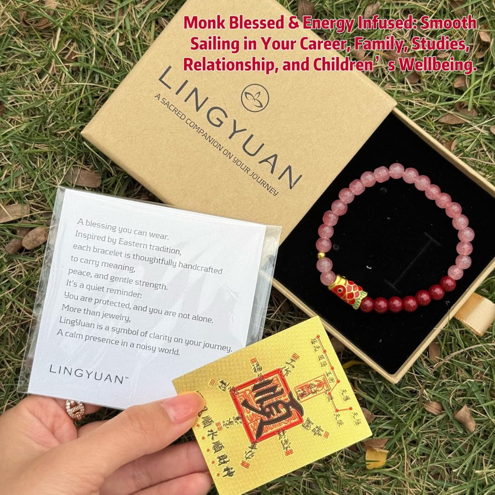 Feng Shui Wealth and Luck Bracelet with Gold Foil Five Gods Amulet-Red Agate Cinnabar Gemstone Bracelet for Prosperity, Protection & Success, Lucky Charm Gift for Men & Women