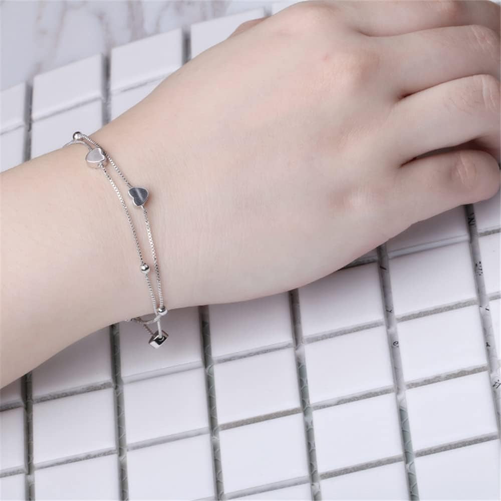 925 Sterling Silver Bracelet for Women, Love Heart Chain Bracelet Bangle, Women’s Link Bracelets