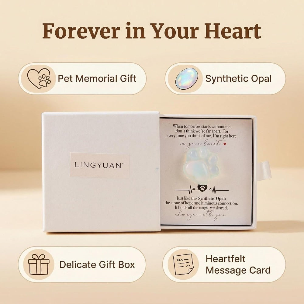 Synthetic Opal Pet Memorial Gift, Paw Print Keepsake Stone in Gift Box for Loss of Dog or Cat, Sympathy Memorial Keepsake