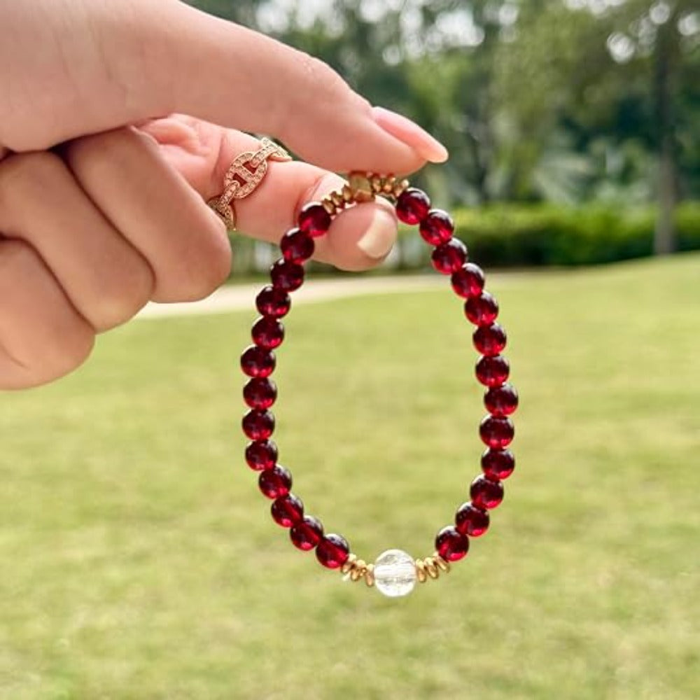 Feng Shui Wealth and Luck Bracelet with Gold Foil Five Gods Amulet-Red Agate Cinnabar Gemstone Bracelet for Prosperity, Protection & Success, Lucky Charm Gift for Men & Women