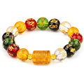 Feng Shui Wealth and Luck Bracelet with Gold Foil Five Gods Amulet-Red Agate Cinnabar Gemstone Bracelet for Prosperity, Protection & Success, Lucky Charm Gift for Men & Women