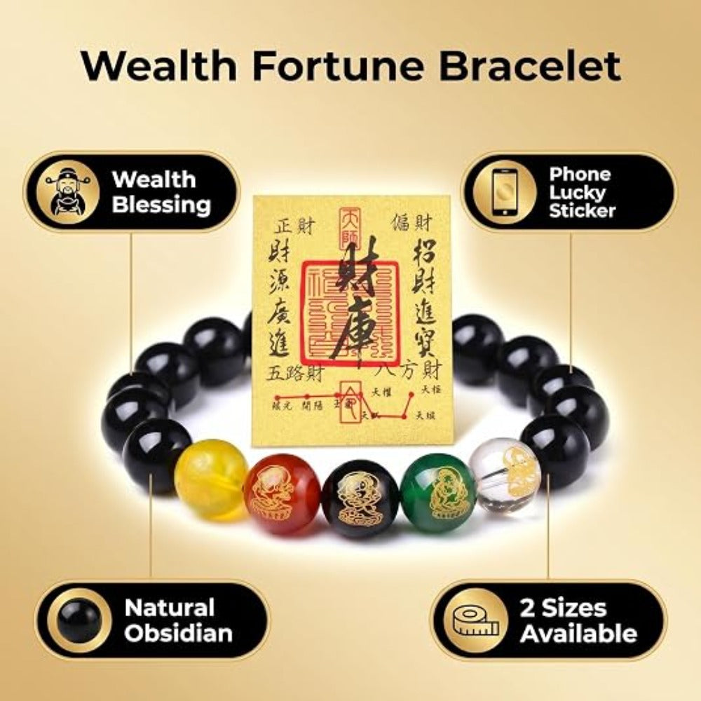 Feng Shui Wealth and Luck Bracelet with Gold Foil Five Gods Amulet-Red Agate Cinnabar Gemstone Bracelet for Prosperity, Protection & Success, Lucky Charm Gift for Men & Women