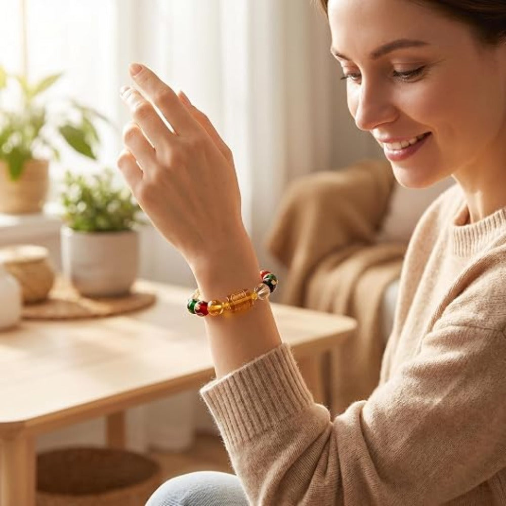 Feng Shui Wealth and Luck Bracelet with Gold Foil Five Gods Amulet-Red Agate Cinnabar Gemstone Bracelet for Prosperity, Protection & Success, Lucky Charm Gift for Men & Women
