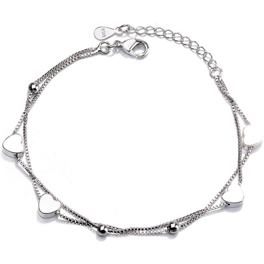 925 Sterling Silver Bracelet for Women, Love Heart Chain Bracelet Bangle, Women’s Link Bracelets