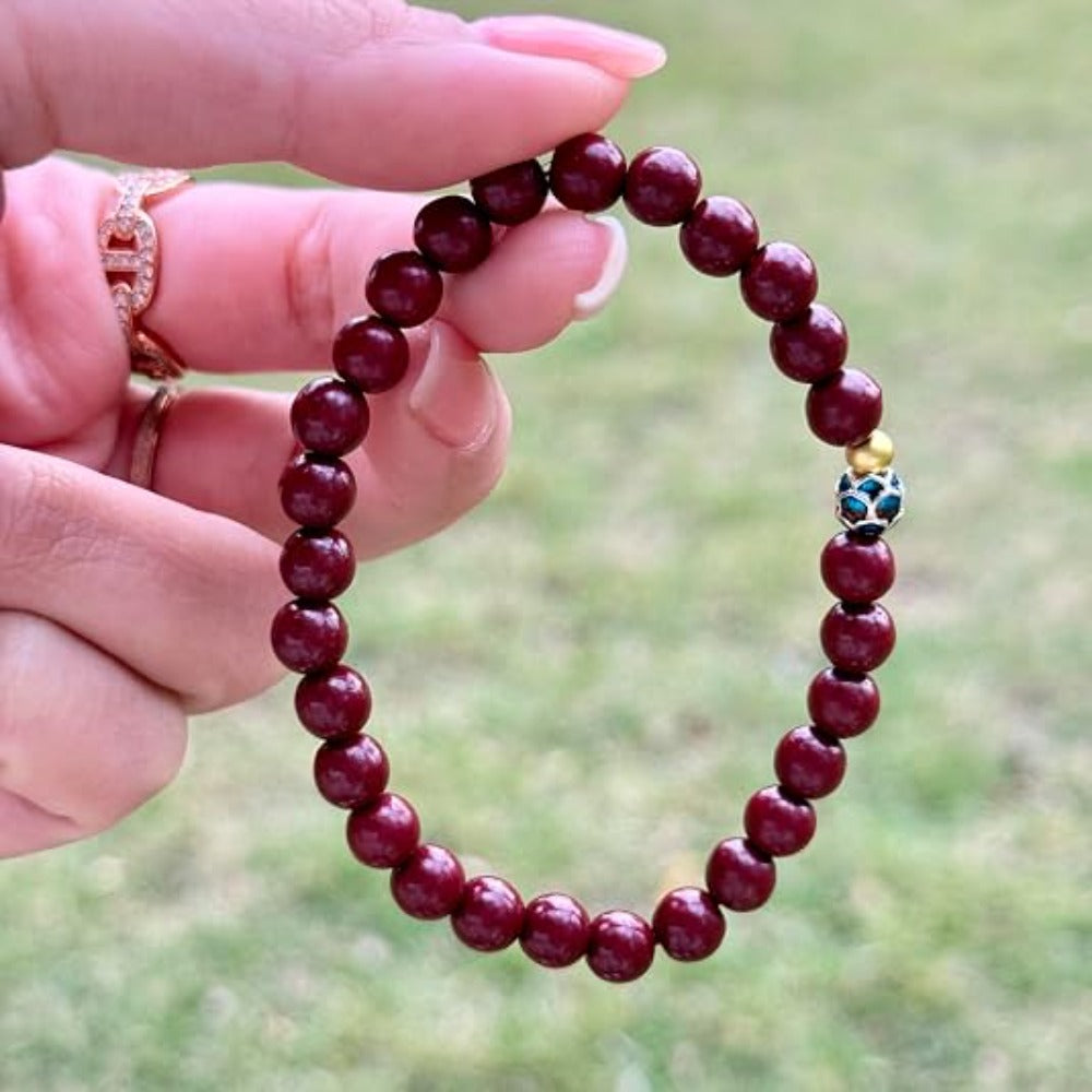 Feng Shui Wealth and Luck Bracelet with Gold Foil Five Gods Amulet-Red Agate Cinnabar Gemstone Bracelet for Prosperity, Protection & Success, Lucky Charm Gift for Men & Women