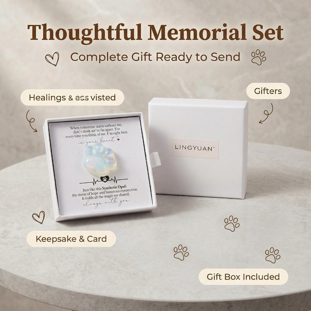 Synthetic Opal Pet Memorial Gift, Paw Print Keepsake Stone in Gift Box for Loss of Dog or Cat, Sympathy Memorial Keepsake