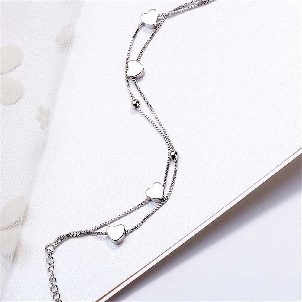 925 Sterling Silver Bracelet for Women, Love Heart Chain Bracelet Bangle, Women’s Link Bracelets