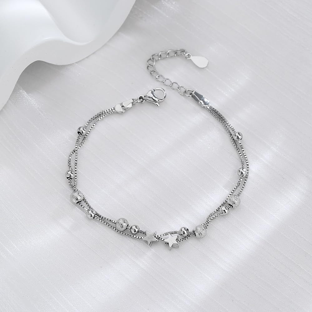 925 Sterling Silver Bracelet for Women, Love Heart Chain Bracelet Bangle, Women’s Link Bracelets