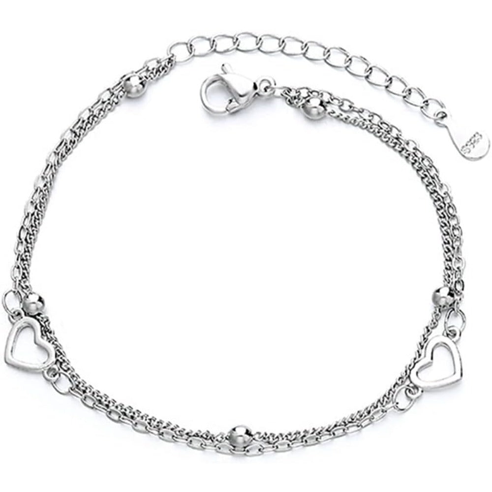 925 Sterling Silver Bracelet for Women, Love Heart Chain Bracelet Bangle, Women’s Link Bracelets