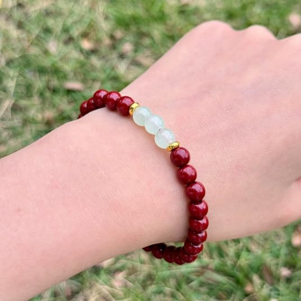 Feng Shui Wealth and Luck Bracelet with Gold Foil Five Gods Amulet-Red Agate Cinnabar Gemstone Bracelet for Prosperity, Protection & Success, Lucky Charm Gift for Men & Women