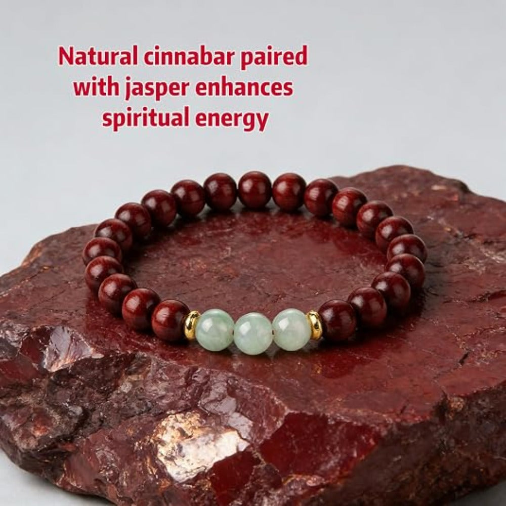 Feng Shui Wealth and Luck Bracelet with Gold Foil Five Gods Amulet-Red Agate Cinnabar Gemstone Bracelet for Prosperity, Protection & Success, Lucky Charm Gift for Men & Women