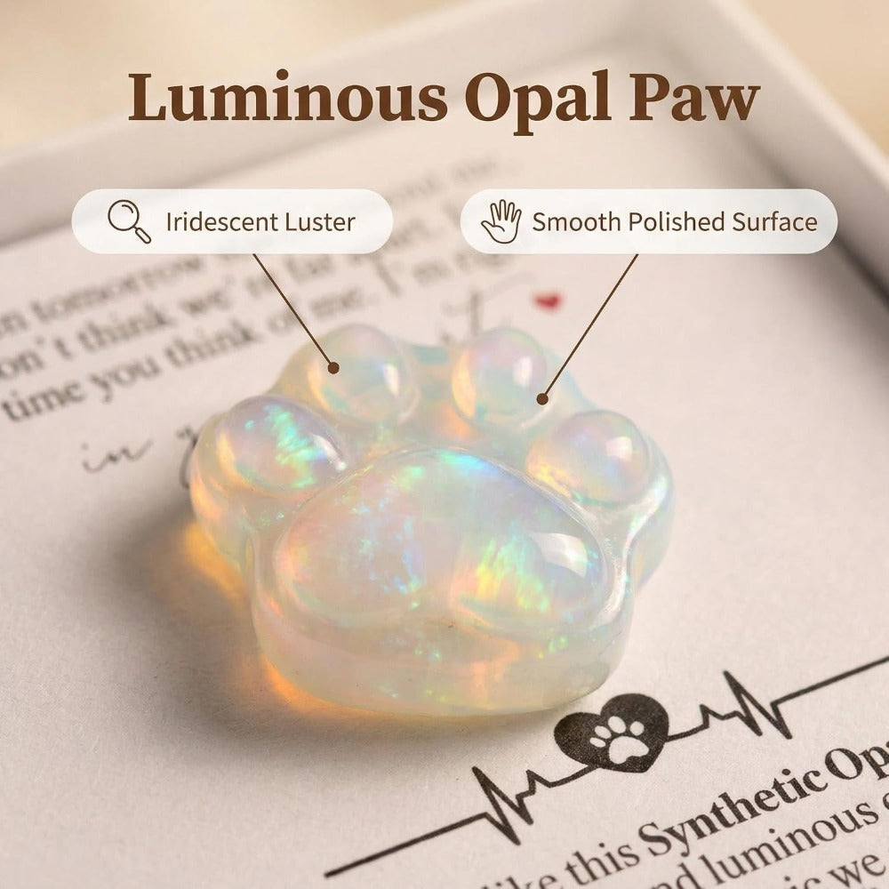 Synthetic Opal Pet Memorial Gift, Paw Print Keepsake Stone in Gift Box for Loss of Dog or Cat, Sympathy Memorial Keepsake