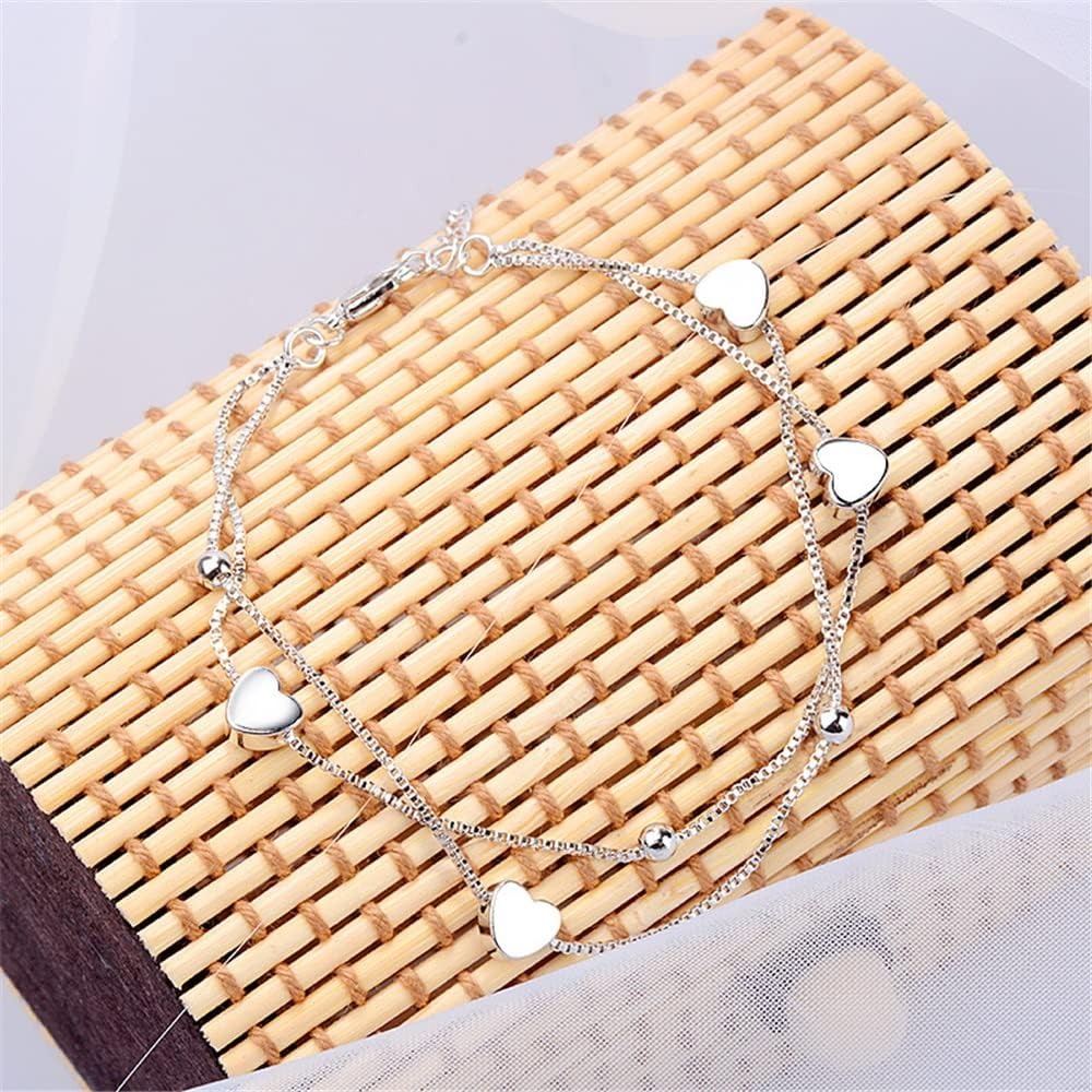 925 Sterling Silver Bracelet for Women, Love Heart Chain Bracelet Bangle, Women’s Link Bracelets