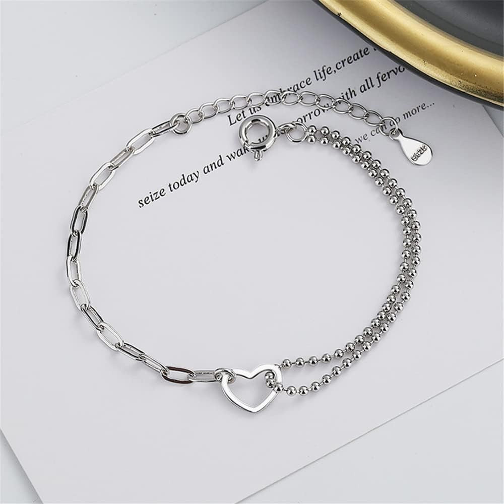 925 Sterling Silver Bracelet for Women, Love Heart Chain Bracelet Bangle, Women’s Link Bracelets