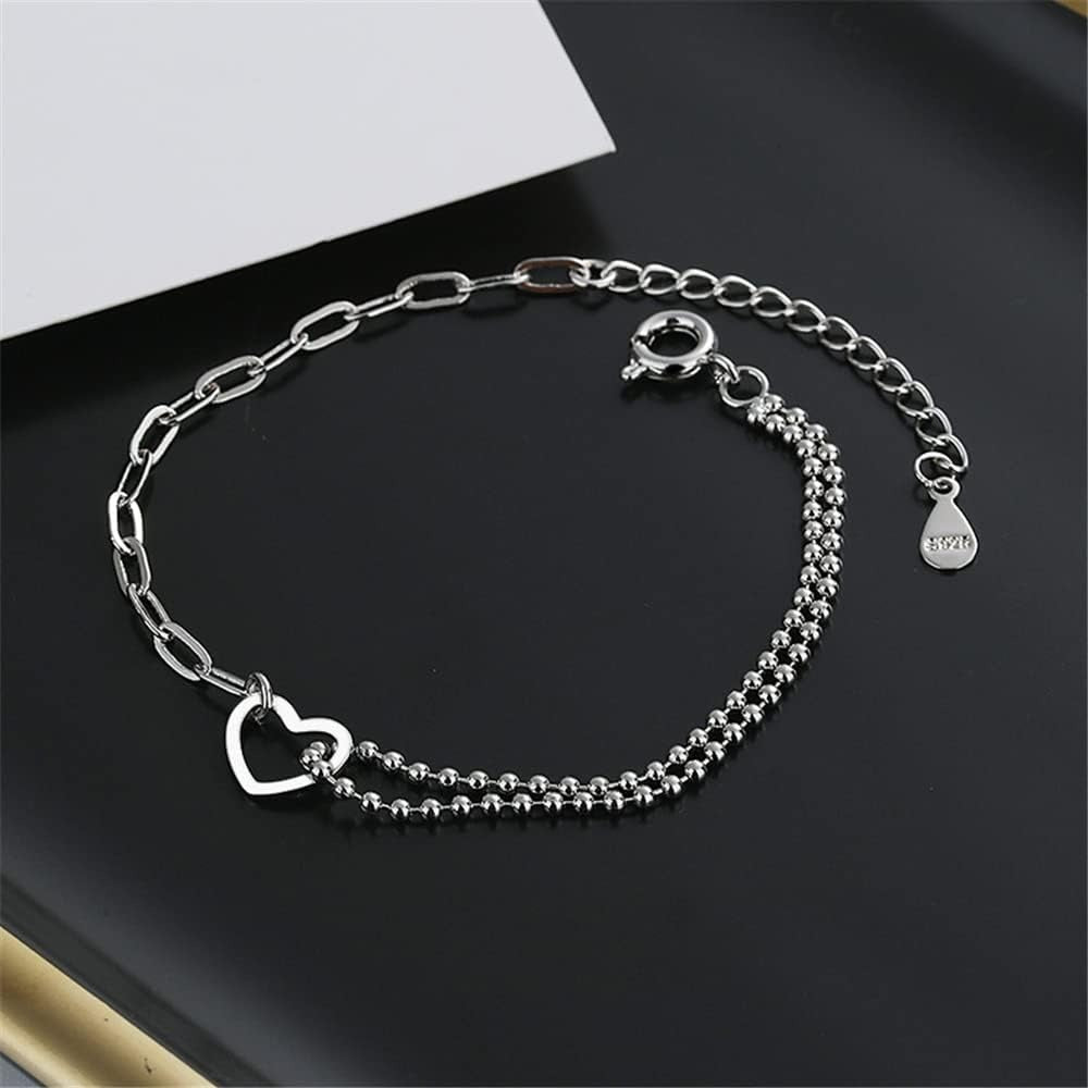 925 Sterling Silver Bracelet for Women, Love Heart Chain Bracelet Bangle, Women’s Link Bracelets
