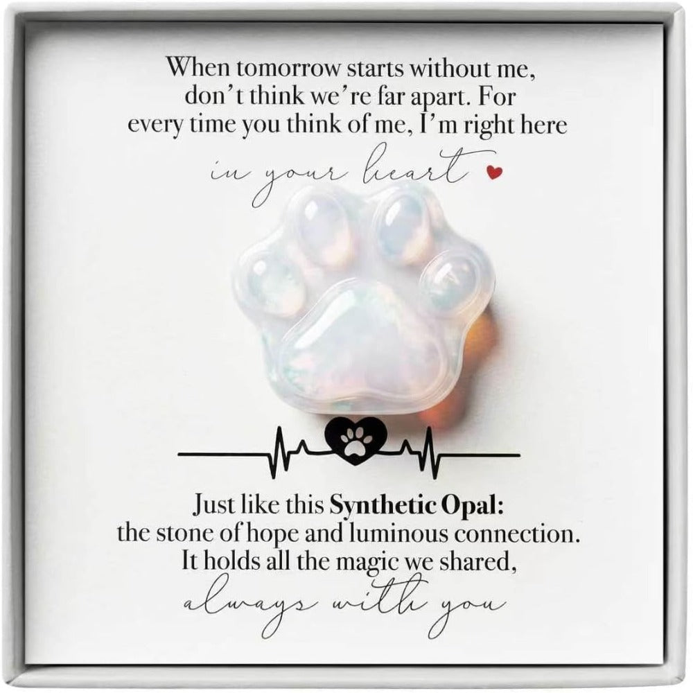 Synthetic Opal Pet Memorial Gift, Paw Print Keepsake Stone in Gift Box for Loss of Dog or Cat, Sympathy Memorial Keepsake