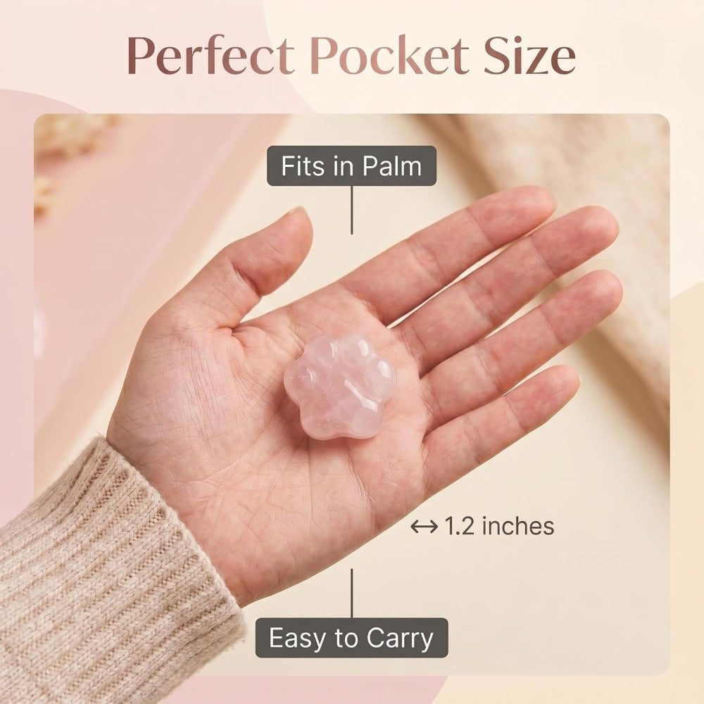 Rose Quartz Pet Memorial Gift, Natural Paw Print Stone with Rainbow Bridge Card, Sympathy Keepsake for Loss of Dog or Cat
