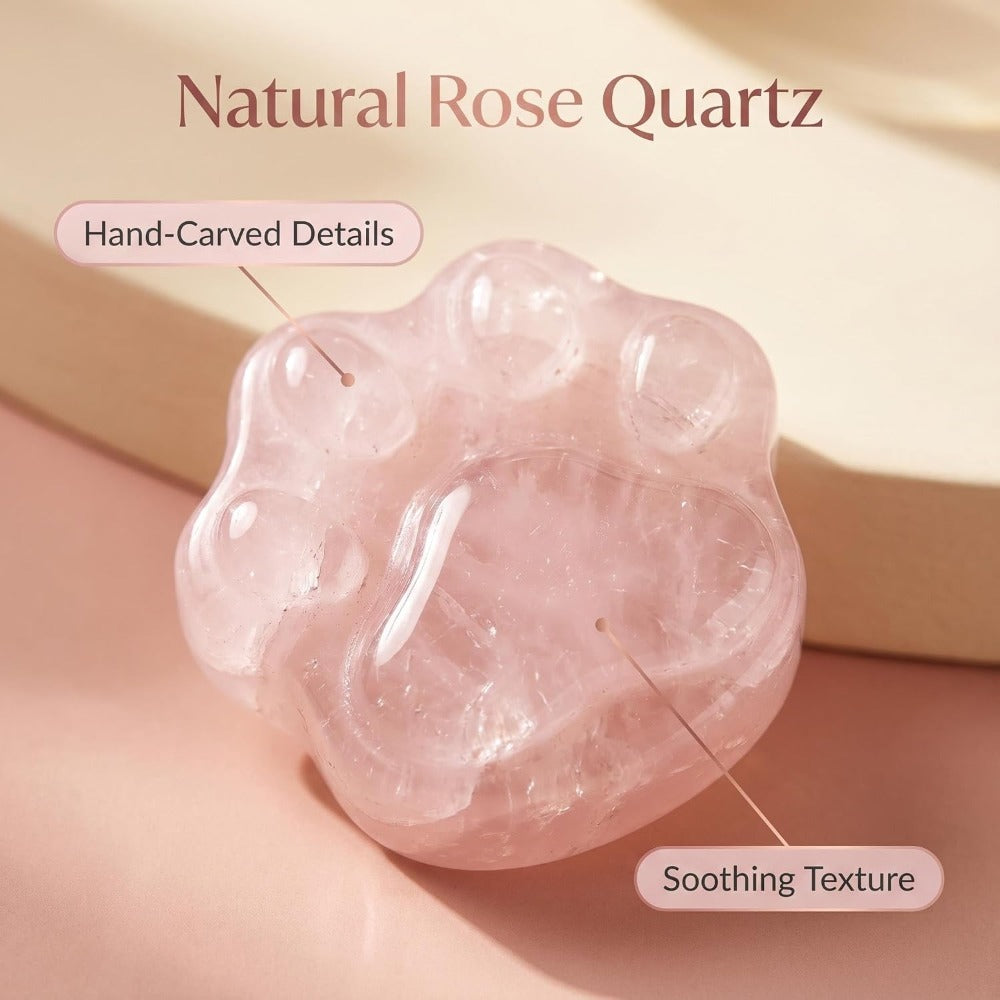 Rose Quartz Pet Memorial Gift, Natural Paw Print Stone with Rainbow Bridge Card, Sympathy Keepsake for Loss of Dog or Cat