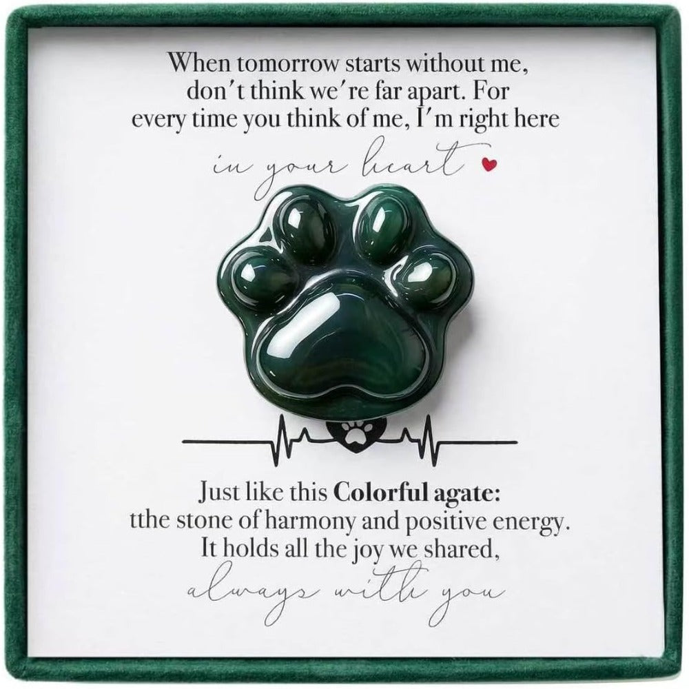 Agate Pet Memorial Gift, Paw Print Keepsake Stone in Gift Box for Loss of Dog or Cat, Sympathy Memorial Keepsake