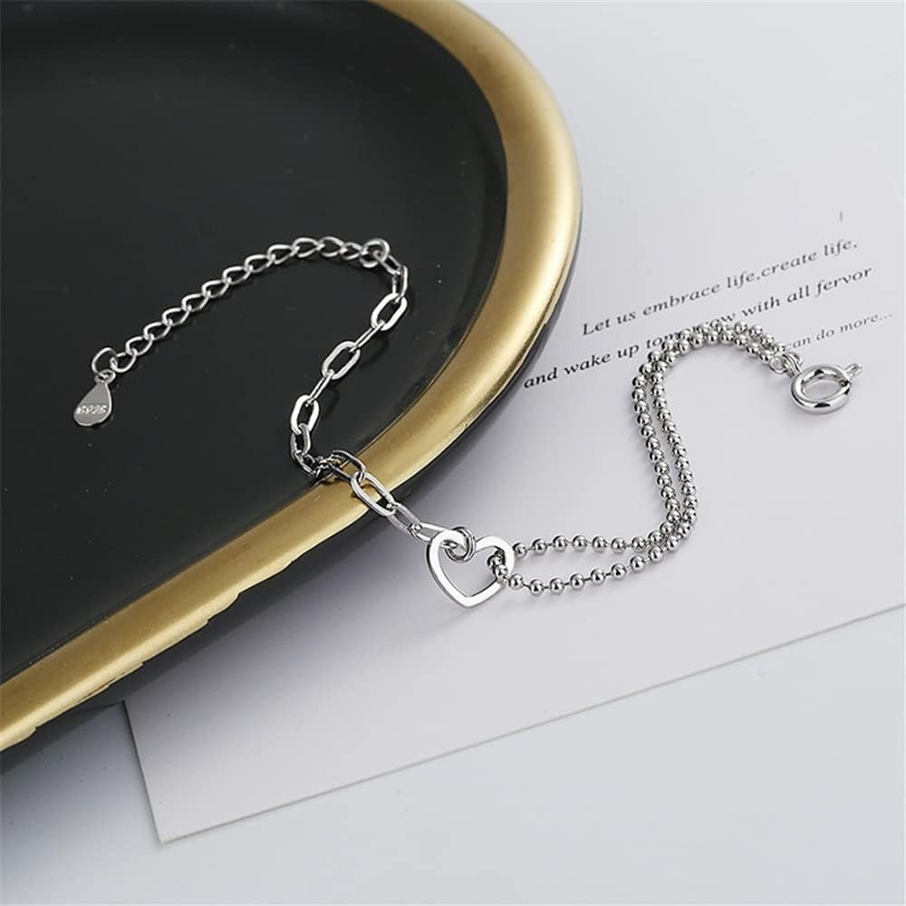 925 Sterling Silver Bracelet for Women, Love Heart Chain Bracelet Bangle, Women’s Link Bracelets