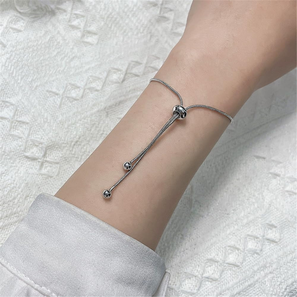 925 Sterling Silver Bracelet for Women, Love Heart Chain Bracelet Bangle, Women’s Link Bracelets